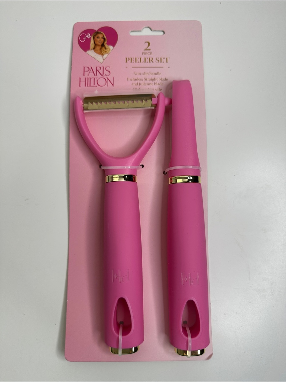 Paris Hilton Pink 2-Piece Kitchen Peeler Set with Gold Accents